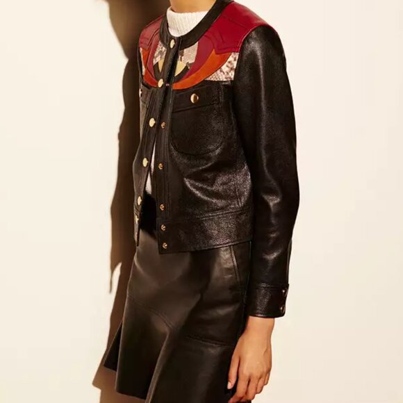 NWOT COACH Applique Yoke Collarless Leather Jacket Size 0 Black MSRP $1295 - Picture 2 of 14